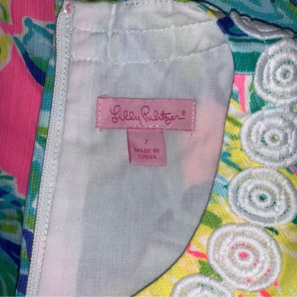Little Lilly Pulitzer Local Flavor Dress Girl’s 7 Pink Green Resort Beach Party - Picture 7 of 9